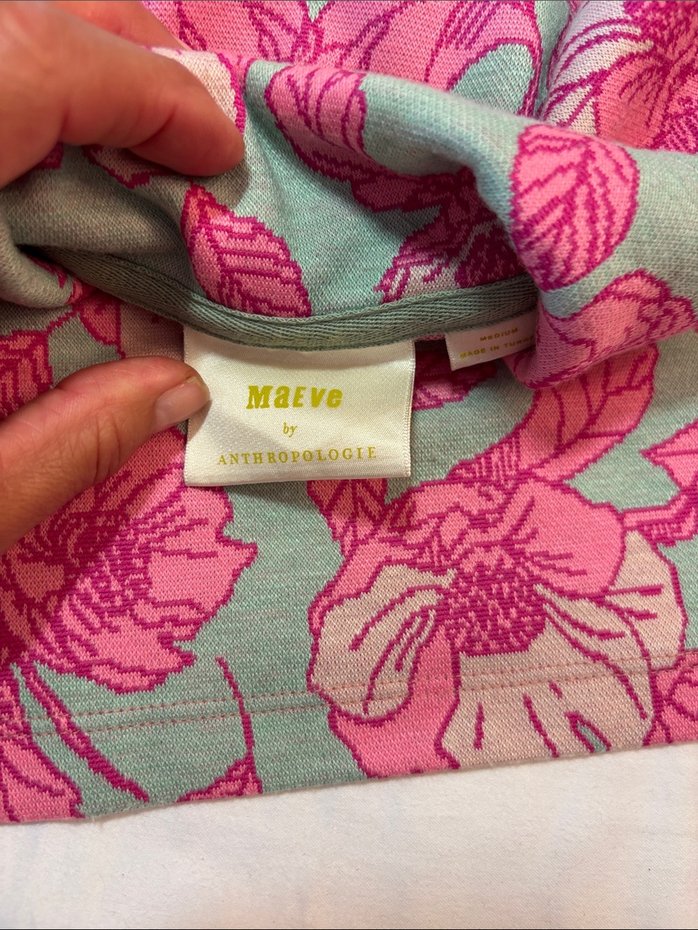 Maeve from Anthropologie Jacquard Floral Zip Polo Top in Pink and Mint, SZ Med. - Picture 4 of 8